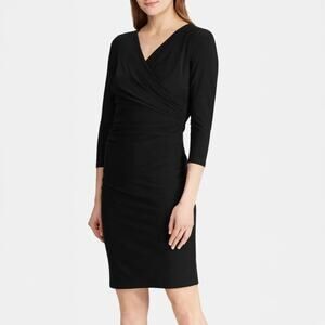 Lauren by Ralph Lauren Black 1/2 Sleeve V Neck Dress Sz 8